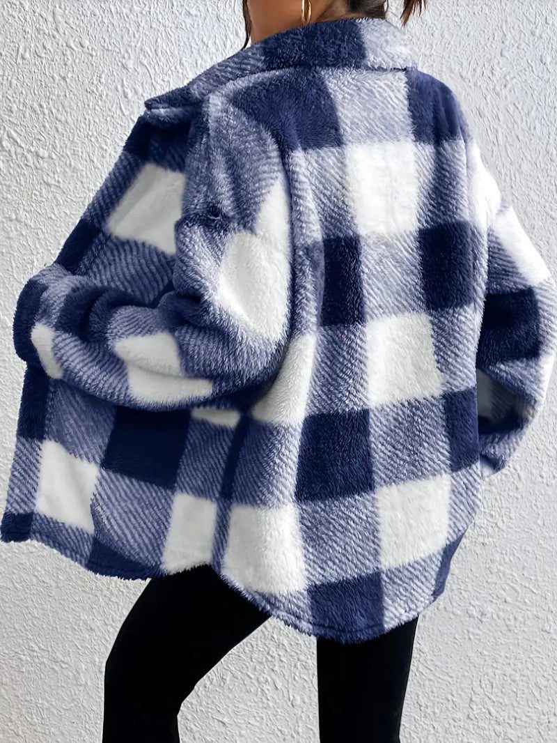 Bronwyn | Women's Plaid Oversized Button-Up Fleece Jacket