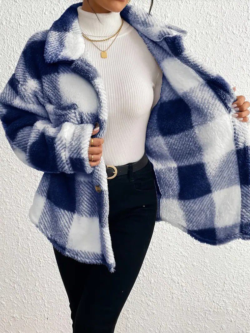 Bronwyn | Women's Plaid Oversized Button-Up Fleece Jacket