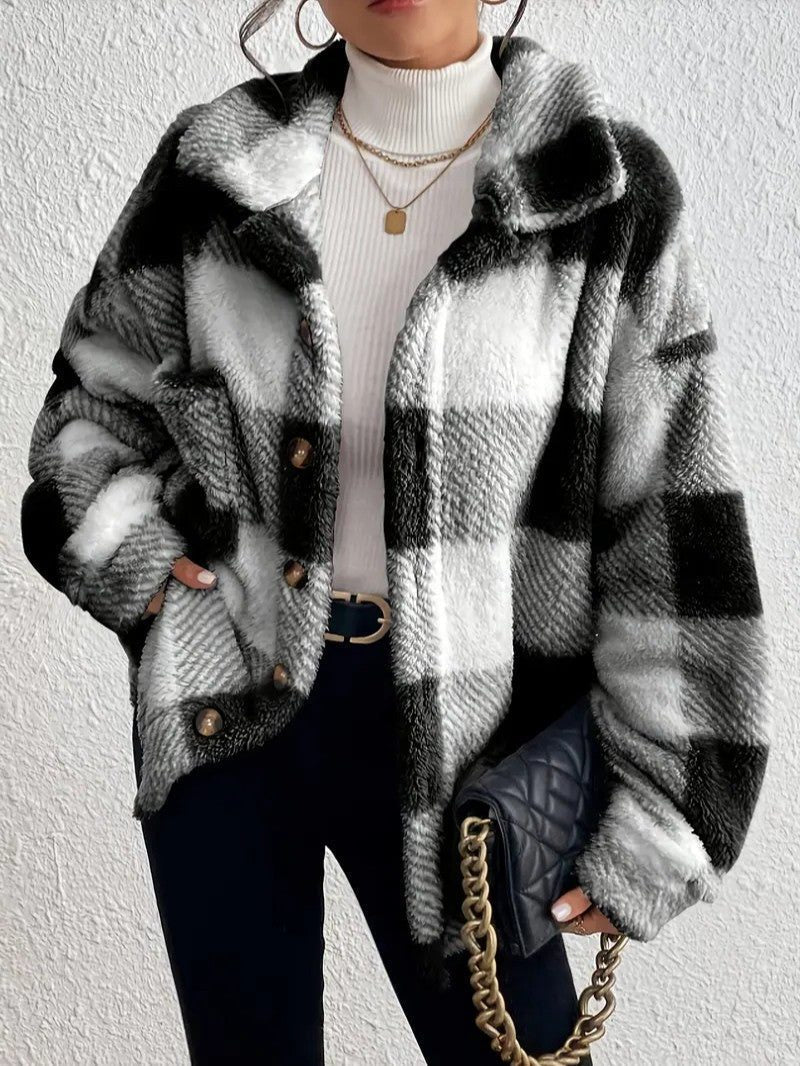 Bronwyn | Women's Plaid Oversized Button-Up Fleece Jacket