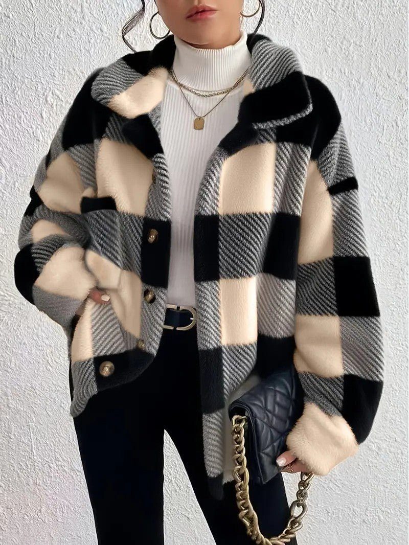 Bronwyn | Women's Plaid Oversized Button-Up Fleece Jacket