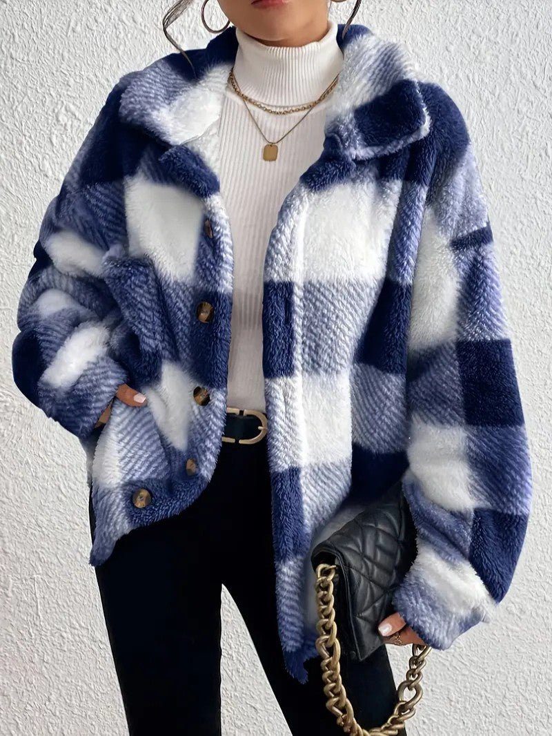 Bronwyn | Women's Plaid Oversized Button-Up Fleece Jacket