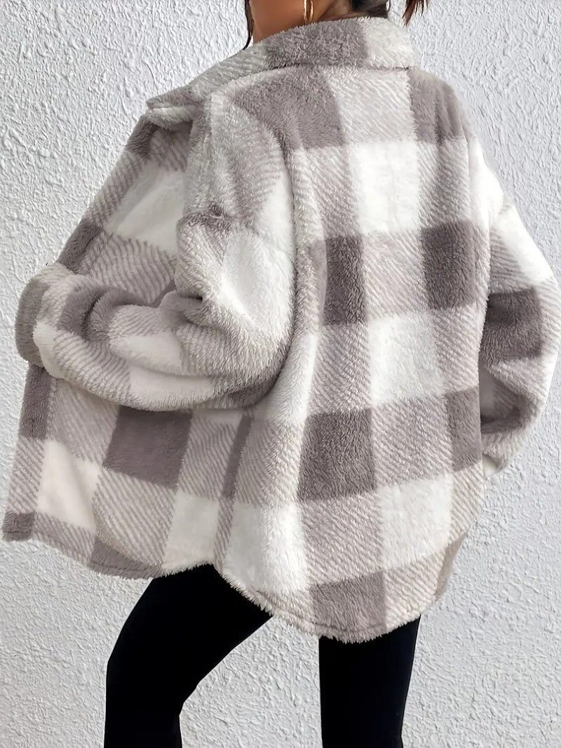 Bronwyn | Women's Plaid Oversized Button-Up Fleece Jacket