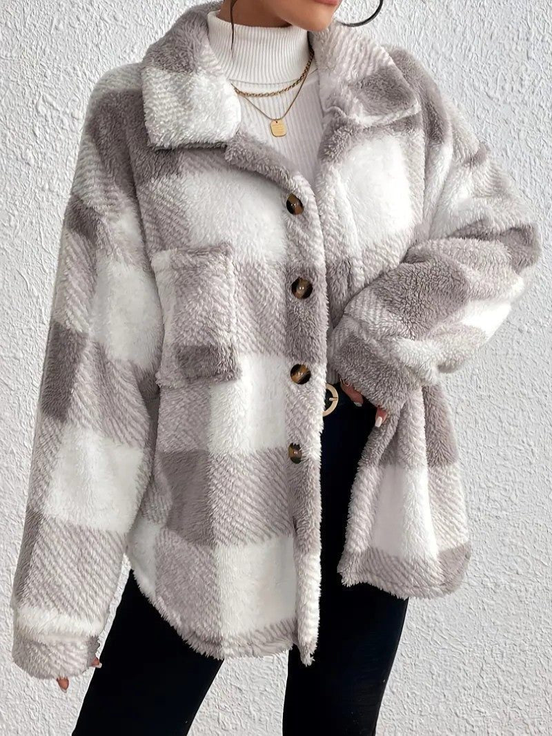 Bronwyn | Women's Plaid Oversized Button-Up Fleece Jacket
