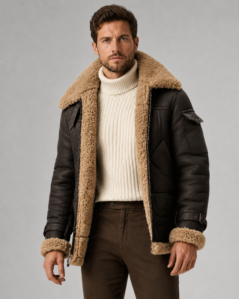 Owen | Faux Leather Aviator Jacket for Men