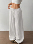 FJØRNA lightweight summer women's wide-leg trousers with drawstring elastic waist, casual and comfortable for warm weather.