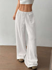 FJØRNA women's lightweight summer trousers with wide leg, drawstring waist, elastic waistband, casual style, soft fabric.