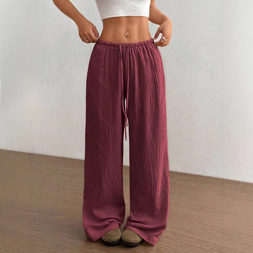 FJØRNA women's lightweight summer wide-leg trousers with drawstring elastic waist, casual and comfortable for warm weather.