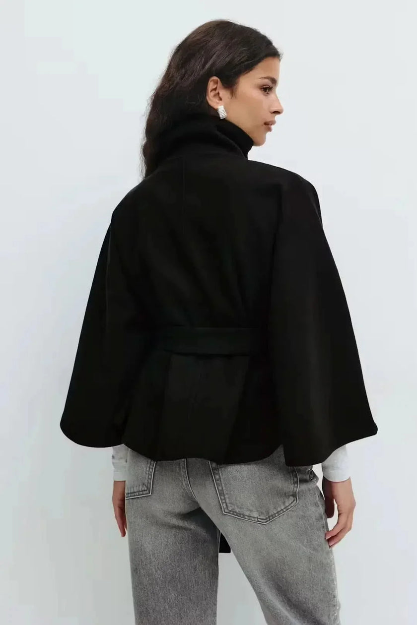 Cape Coat Belted Structured Draped Poncho Wrap Winter Cape | Alicia