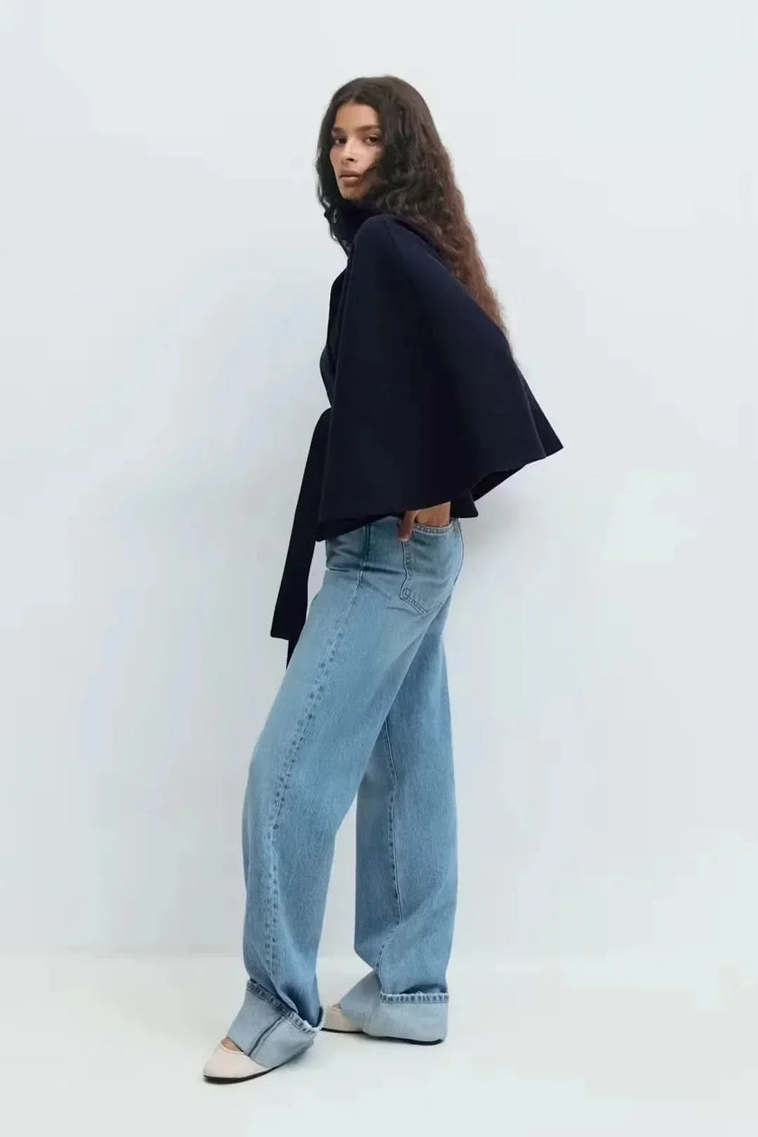 Cape Coat Belted Structured Draped Poncho Wrap Winter Cape | Alicia
