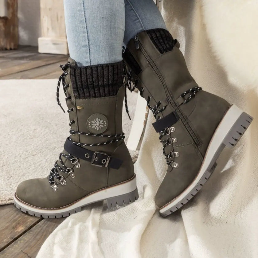 Wren | Women's Mid-Calf Lace-Up Knit-Cuff Combat Boots