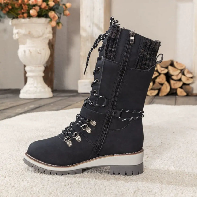 Wren | Women's Mid-Calf Lace-Up Knit-Cuff Combat Boots
