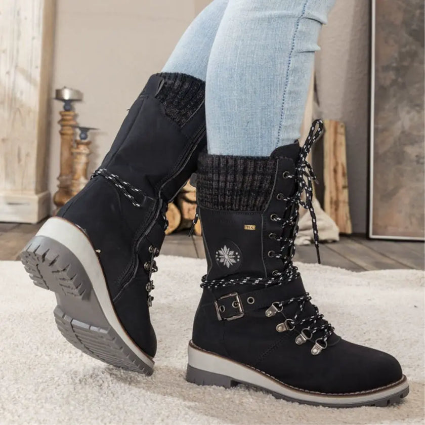 Wren | Women's Mid-Calf Lace-Up Knit-Cuff Combat Boots