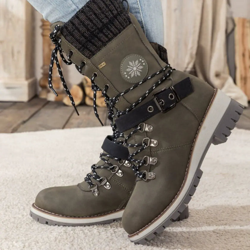 Wren | Women's Mid-Calf Lace-Up Knit-Cuff Combat Boots