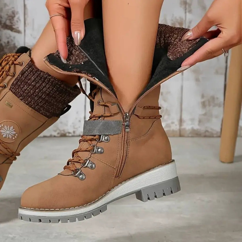 Wren | Women's Mid-Calf Lace-Up Knit-Cuff Combat Boots