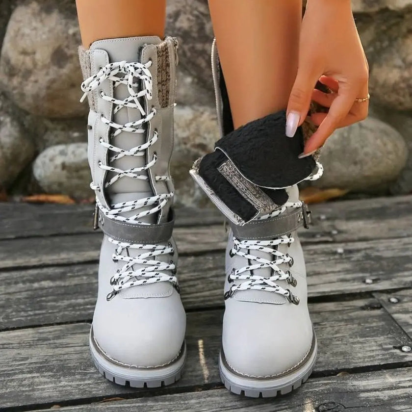 Wren | Women's Mid-Calf Lace-Up Knit-Cuff Combat Boots