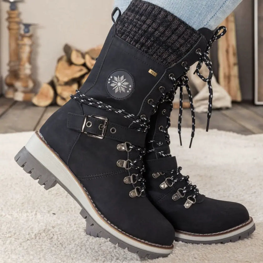 Wren | Women's Mid-Calf Lace-Up Knit-Cuff Combat Boots