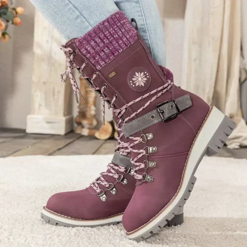 Wren | Women's Mid-Calf Lace-Up Knit-Cuff Combat Boots