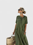 Antonina | Women's Elegant Flowing Dress with Neck Tie and Pockets