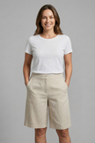 High-waisted lightweight summer shorts for women by FJØRNA, knee-length with drawstring waist, casual and comfortable fit.