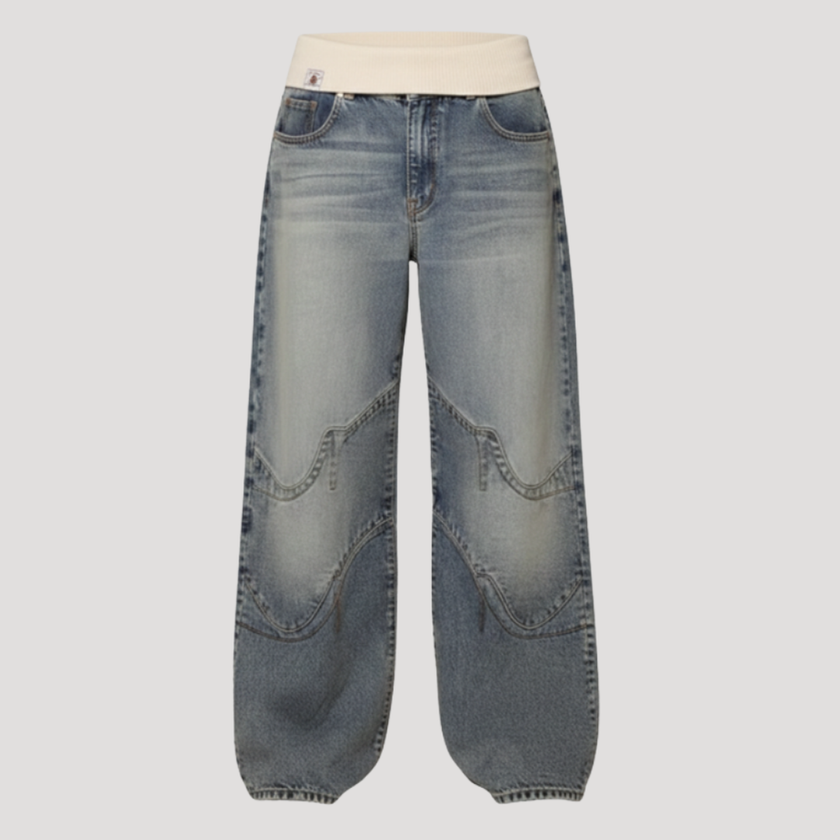 FJØRNA lightweight summer women's wide leg baggy jeans, casual denim with relaxed fit and distressed details.