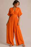 Jumpsuit Women Three-Quarter Sleeve High Waist Wide Leg