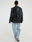 Oversized Jacket Women Zip-Up Wide Collar Relaxed Fit