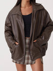 Oversized Jacket Women Zip-Up Wide Collar Relaxed Fit