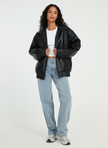 Oversized Jacket Women Zip-Up Wide Collar Relaxed Fit
