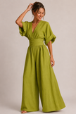 Jumpsuit Women Three-Quarter Sleeve High Waist Wide Leg