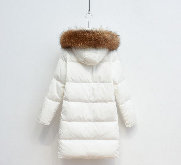Down Coat Women Hooded Long Detachable Fur Trim Winter