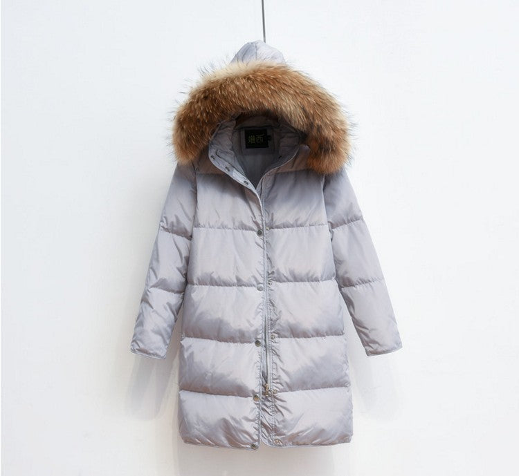 Down Coat Women Hooded Long Detachable Fur Trim Winter