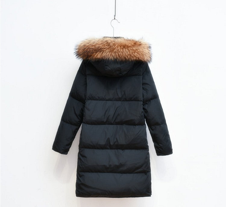 Down Coat Women Hooded Long Detachable Fur Trim Winter