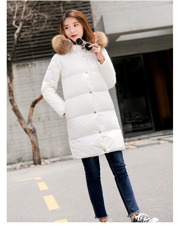 Down Coat Women Hooded Long Detachable Fur Trim Winter