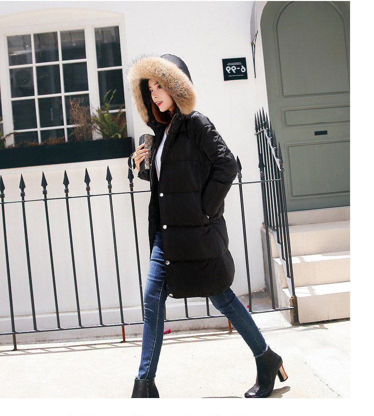 Down Coat Women Hooded Long Detachable Fur Trim Winter