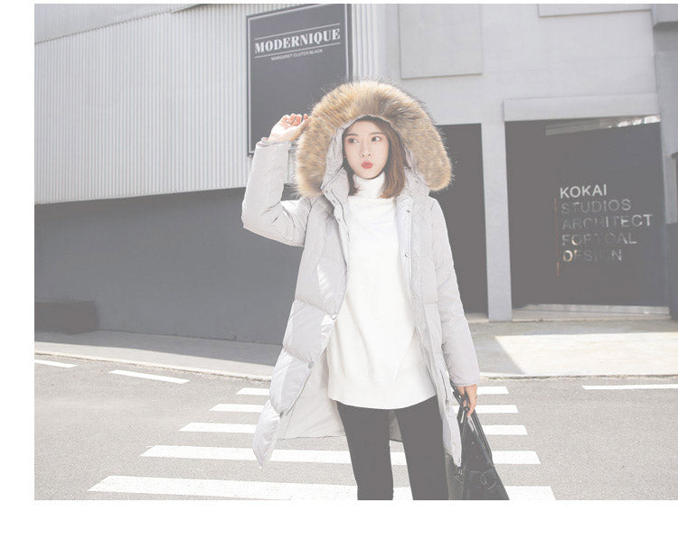 Down Coat Women Hooded Long Detachable Fur Trim Winter