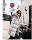 Down Coat Women Hooded Long Detachable Fur Trim Winter