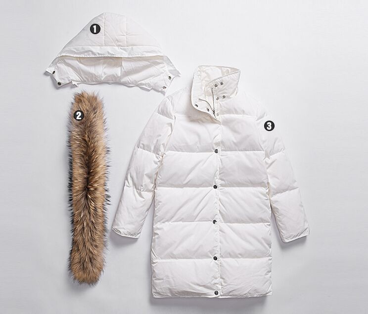 Down Coat Women Hooded Long Detachable Fur Trim Winter