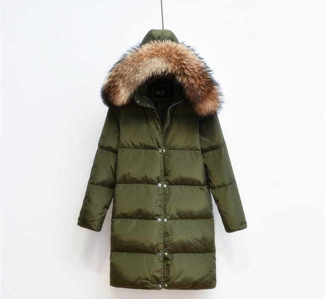 Down Coat Women Hooded Long Detachable Fur Trim Winter