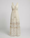 FJØRNA elegant floral maxi dress for women with V-neck and sleeveless design, flowing and perfect for warm weather.