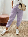 FJØRNA lightweight purple women's summer trousers with straight leg fit and drawstring waist, casual and comfortable for warm weather.