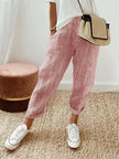 Red lightweight summer women's trousers by FJØRNA featuring a straight leg design and drawstring waist.