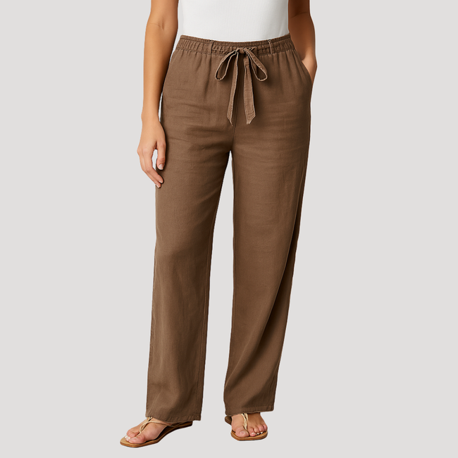 FJØRNA women's lightweight summer trousers with wide leg design, drawstring waist, and side pockets, perfect for casual wear.
