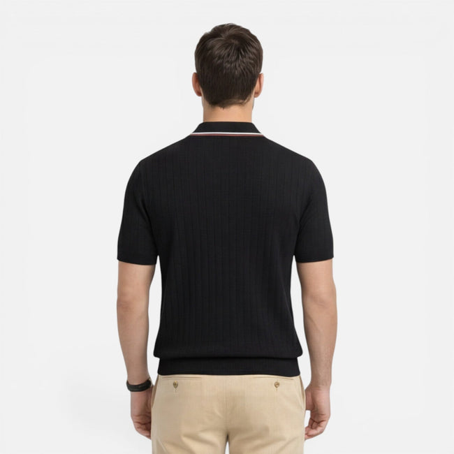 Men's lightweight ribbed cotton polo shirt by FJØRNA featuring a classic fit and comfortable design.