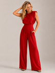 Jumpsuit Women Sleeveless High Waist Straight Leg