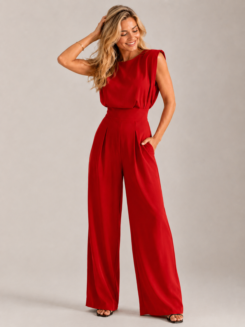 Jumpsuit Women Sleeveless High Waist Straight Leg