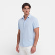Men's short sleeve linen cotton blend shirt by FJØRNA, breathable summer fit, casual men's shirt with a relaxed style.