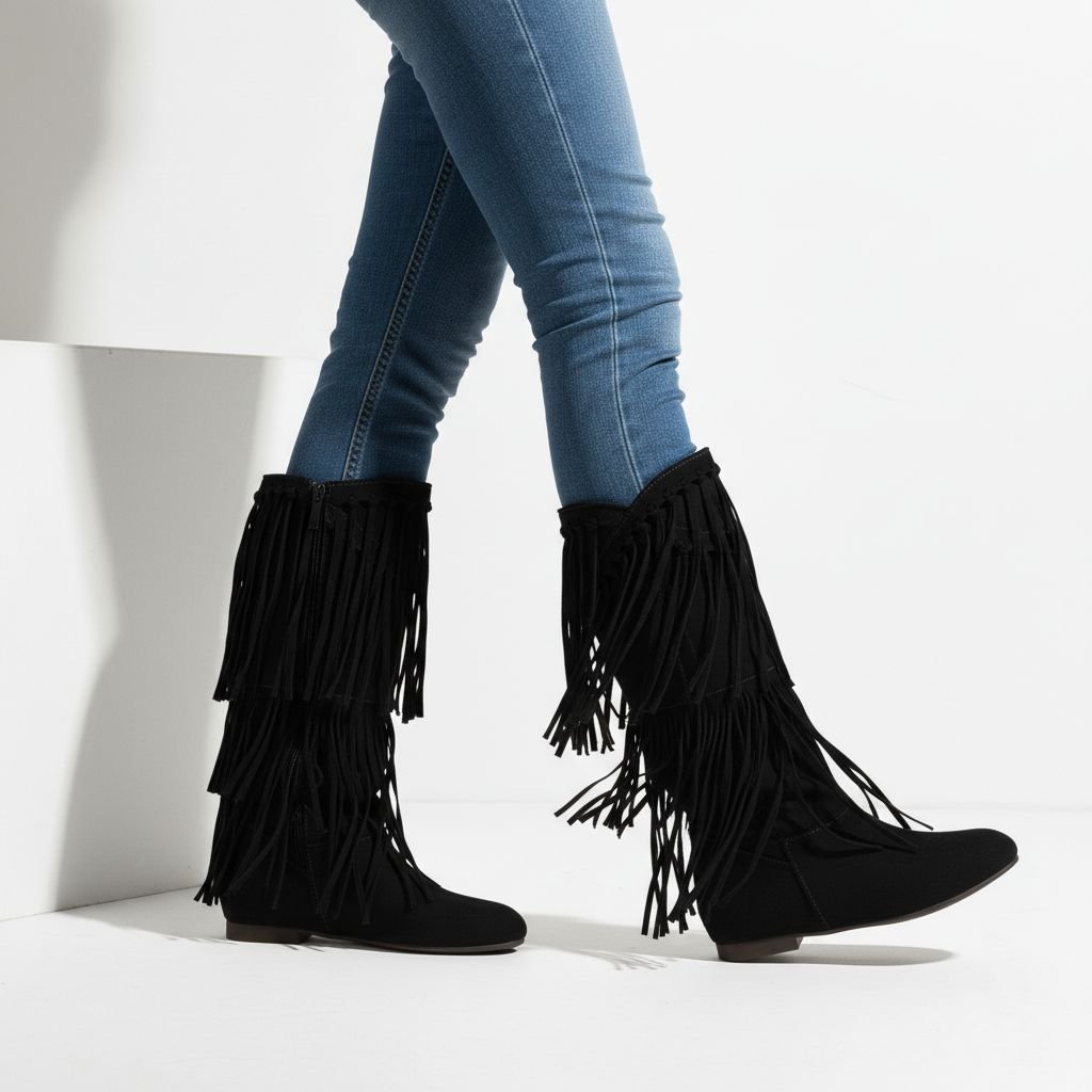 Fringe Boots in Vegan Suede-Look Leather with Pointed Toe for Women | Sierra