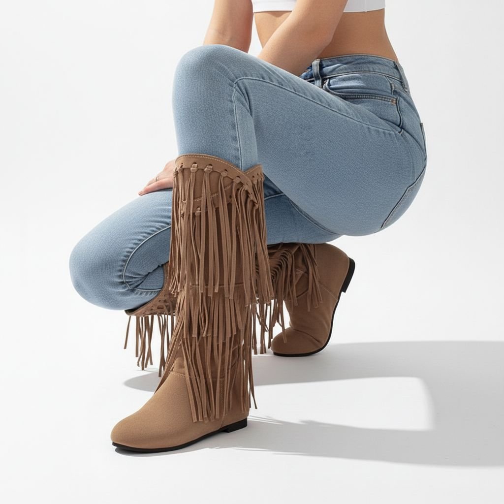 Fringe Boots in Vegan Suede-Look Leather with Pointed Toe for Women | Sierra
