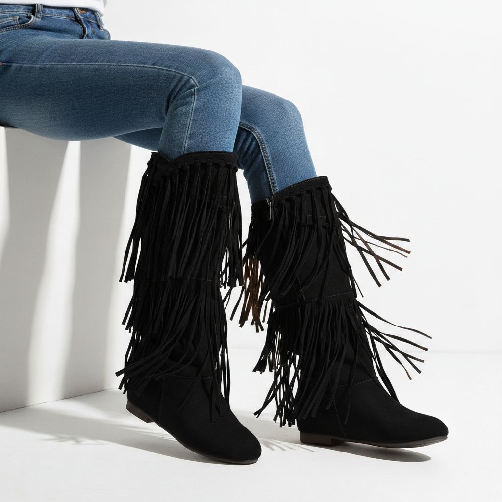 Fringe Boots in Vegan Suede-Look Leather with Pointed Toe for Women | Sierra