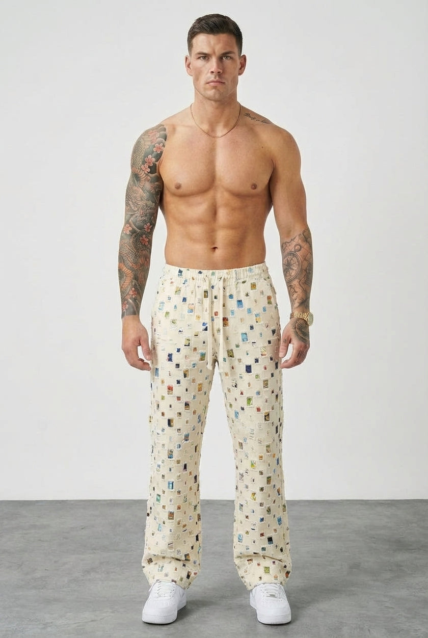 Men's white straight-fit trousers by FJØRNA, showing a clean, tailored design with a smooth waistband and classic fit.